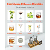 Cocktail Shaker Set, 10-Piece Stainless Steel Bar Tools with Bamboo Stand, Martini Bartender Kit Accessories | Mixer Spoon, Muddler, Jigger, Strainer, Liquor Pourers, Ice Tong, Corkscrew, Silver